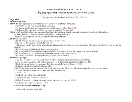 Giáo án Mầm non Lớp Chồi - Chủ đề 5: Những con vật gần gũi (Lồng ghép ngày thành lập quân đội nhân dân Việt Nam 22/12) - Năm học 2024-2025