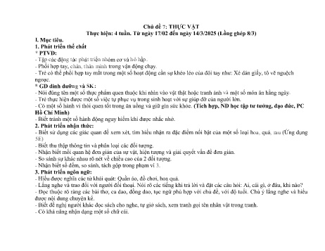 Giáo án Mầm non Lớp Chồi - Chủ đề 7: Thực vật (Lồng ghép 8/3) - Năm học 2024-2025