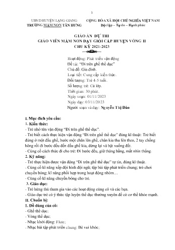 Giáo án Mầm non Lớp Chồi - Chủ đề: Gia đình - Đề tài: Đi trên ghế thể dục - Năm học 2023-2024 - Nguyễn Thị Đào