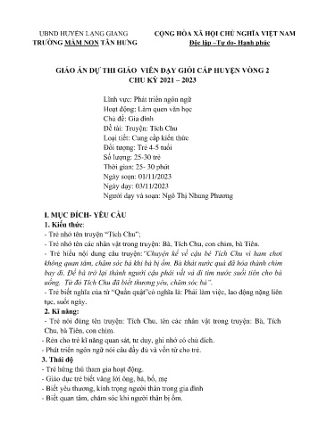 Giáo án Mầm non Lớp Chồi - Chủ đề: Gia đình - Đề tài: Truyện Tích Chu - Năm học 2023-2024 - Ngô Thị Nhung Phương