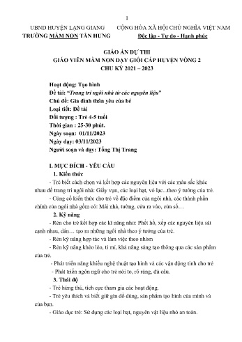 Giáo án Mầm non Lớp Chồi - Chủ đề: Gia đình thân yêu của bé - Đề tài: Trang trí ngôi nhà từ các nguyên liệu - Năm học 2023-2024 - Tống Thị Trang
