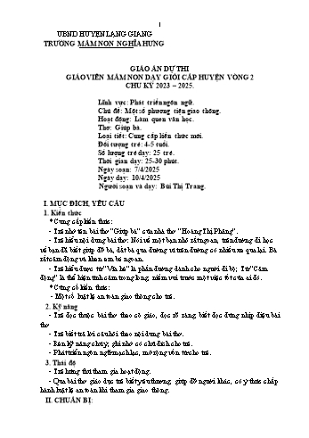 Giáo án Mầm non Lớp Chồi - Chủ đề: Một số phương tiện giao thông - Đề tài: Thơ Giúp bà - Năm học 2024-2025 - Bùi Thị Trang