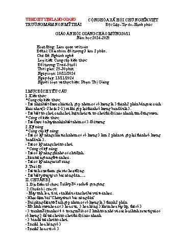 Giáo án Mầm non Lớp Chồi - Chủ đề: Nghành nghề - Đề tài: Chia nhóm đối tượng 3 làm 2 phần - Năm học 2024-2025 - Phạm Thị Giảng