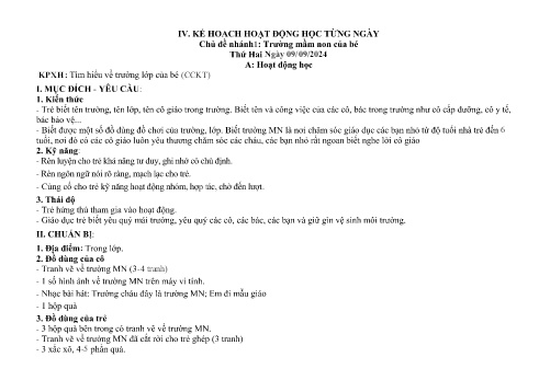 Giáo án Mầm non Lớp Chồi - Chủ đề nhánh 1: Trường Mầm non của bé - Năm học 2024-2025