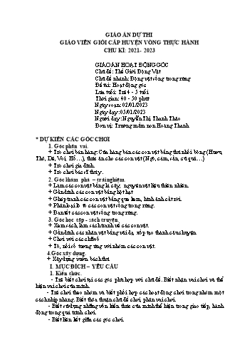 Giáo án Mầm non Lớp Chồi - Chủ đề nhánh: Động vật sống trong rừng - Đề tài: Hoạt động góc - Năm học 2022-2023 - Nguyễn Thị Thanh Thảo