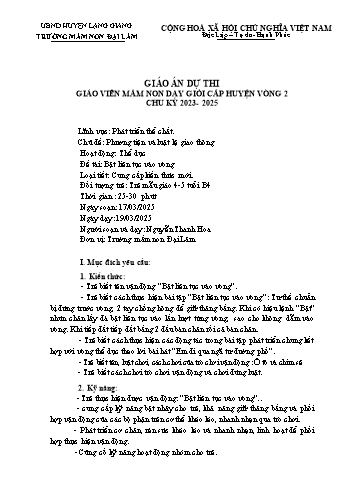 Giáo án Mầm non Lớp Chồi - Chủ đề: Phương tiện và luật lệ giao thông - Đề tài: Bật liên tục vào vòng - Năm học 2024-2025 - Nguyễn Thanh Hoa
