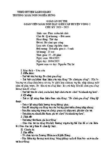 Giáo án Mầm non Lớp Chồi - Chủ đề: Quê Hương. Đất nước - Đề tài: Bò chui qua cổng - Năm học 2024-2025 - Nguyễn Thị Lệ