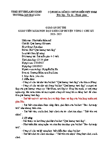 Giáo án Mầm non Lớp Chồi - Chủ đề: Quê hương đất nước - Đề tài: Hát Quê hương tươi đẹp - Năm học 2024-2025 - Nguyễn Thị Hà