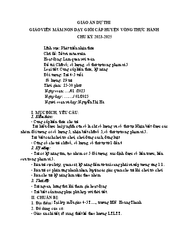 Giáo án Mầm non Lớp Chồi - Chủ đề: Tết và mùa xuân - Đề tài: Chữ số, số lượng, số thứ tự trong phạm vi 5 - Năm học 2024-2025 - Nguyễn Thị Hà