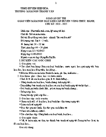 Giáo án Mầm non Lớp Chồi - Chủ đề: Tết và mùa xuân - Đề tài: Hoạt động vui chơi-nhánh Bé vui đón Tết - Năm học 2024-2025 - Nguyễn Thị Hà