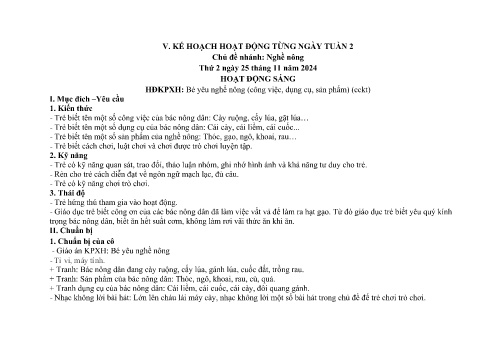 Giáo án Mầm non Lớp Chồi - Tuần 2, Chủ đề nhánh: Nghề nông - Năm học 2024-2025