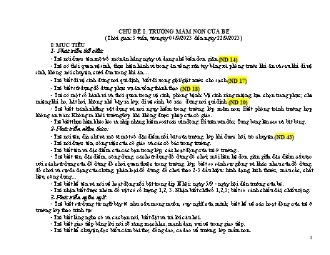 Giáo án Mầm non Lớp Lá - Chủ đề 1: Trường Mầm non của bé - Năm học 2023-2024