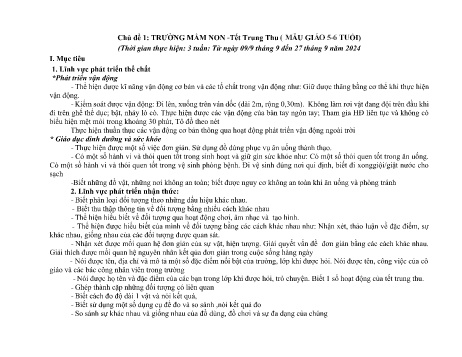 Giáo án Mầm non Lớp Lá - Chủ đề 1: Trường Mầm non. Tết Trung thu - Năm học 2024-2025