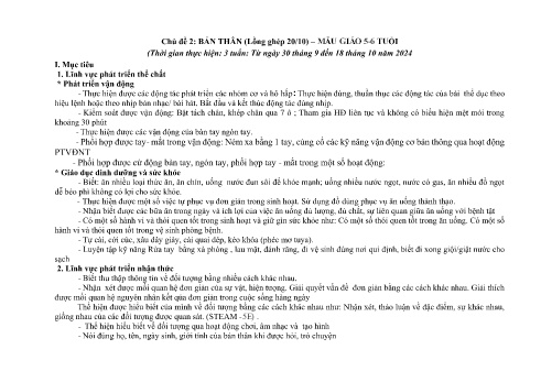 Giáo án Mầm non Lớp Lá - Chủ đề 2: Bản thân (Lồng ghép 20/10) - Năm học 2024-2025