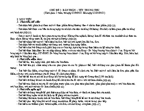 Giáo án Mầm non Lớp Lá - Chủ đề 2: Bản thân. Tết Trung thu - Năm học 2023-2024
