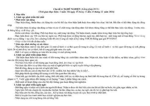 Giáo án Mầm non Lớp Lá - Chủ đề 4: Nghề nghiệp (Lồng ghép 20/11) - Năm học 2024-2025