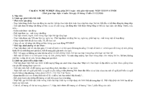 Giáo án Mầm non Lớp Lá - Chủ đề 4: Nghề nghiệp (Lồng ghép 20/11 ngày nhà giáo Việt Nam) - Năm học 2024-2025