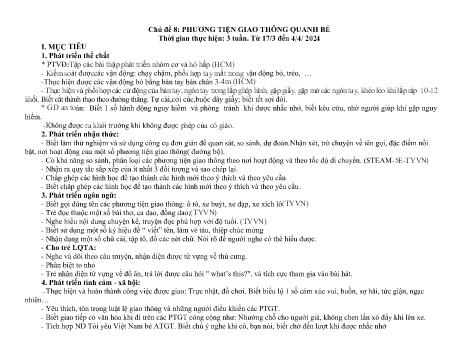 Giáo án Mầm non Lớp Lá - Chủ đề 8: Phương tiện giao thông quanh bé - Năm học 2024-2025