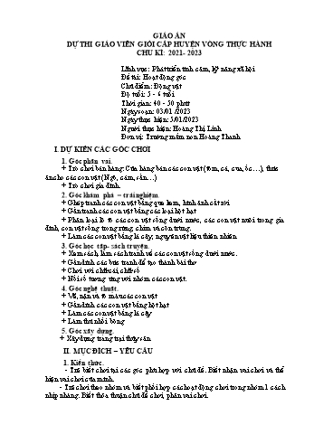 Giáo án Mầm non Lớp Lá - Chủ đề: Động vật - Đề tài: Hoạt động góc - Năm học 2022-2023 - Hoàng Thị Linh