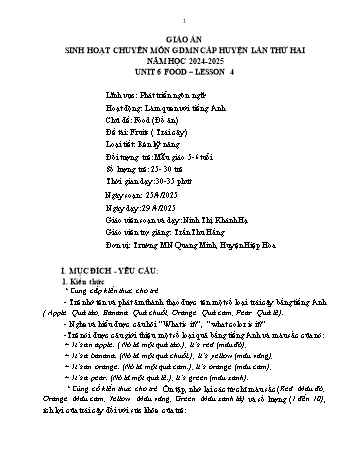 Giáo án Mầm non Lớp Lá - Chủ đề: Food (Đồ ăn) - Đề tài: Fruits (Trái cây) - Năm học 2024-2025 - Ninh Thị Khánh Hạ