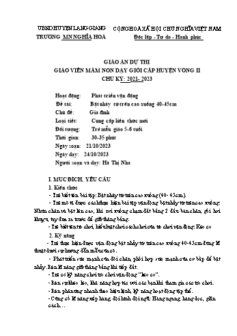 Giáo án Mầm non Lớp Lá - Chủ đề: Gia đình - Đề tài: Bật nhảy từ trên cao xuống 40-45cm - Năm học 2023-2024 - Hà Thị Nha