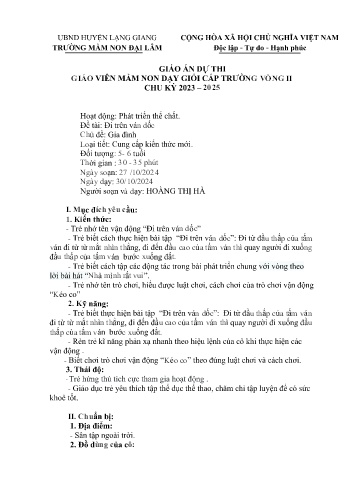 Giáo án Mầm non Lớp Lá - Chủ đề: Gia đình - Đề tài: Đi trên ván dốc - Năm học 2024-2025 - Hoàng Thị Hà