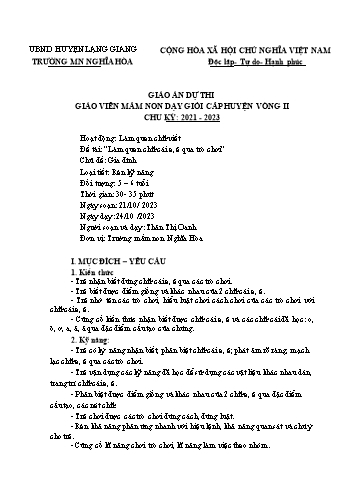 Giáo án Mầm non Lớp Lá - Chủ đề: Gia đình - Đề tài: Làm quen chữ cái e, ê qua trò chơi - Năm học 2023-2024 - Thân Thị Oanh