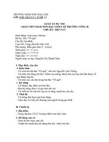Giáo án Mầm non Lớp Lá - Chủ đề: Gia đình - Đề tài: Thơ Về quê - Năm học 2024-2025 - Nguyễn Thị Thanh Tâm