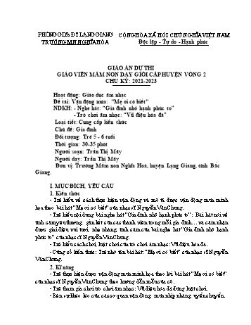 Giáo án Mầm non Lớp Lá - Chủ đề: Gia đình - Đề tài: Vận động múa Mẹ ơi có biết - Trần Thị Mây
