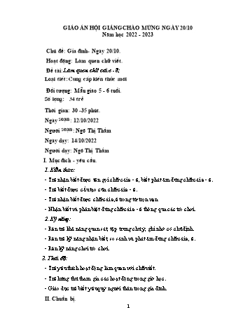 Giáo án Mầm non Lớp Lá - Chủ đề: Gia đình. Ngày 20/11 - Đề tài: Làm quen chữ cái e, ê - Năm học 2022-2023 - Ngô Thị Thắm