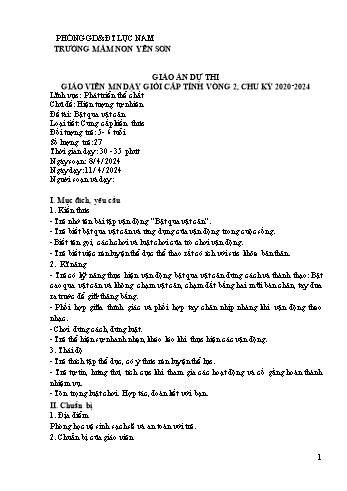 Giáo án Mầm non Lớp Lá - Chủ đề: Hiện tượng tự nhiên - Đề tài: Bật qua vật cản - Năm học 2023-2024 - Trường Mầm non Yên Sơn