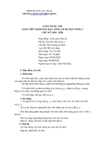Giáo án Mầm non Lớp Lá - Chủ đề: Hiện tượng tự nhiên - Đề tài: Trò chơi chữ cái g, y - Năm học 2024-2025 - Trần Thị Kính