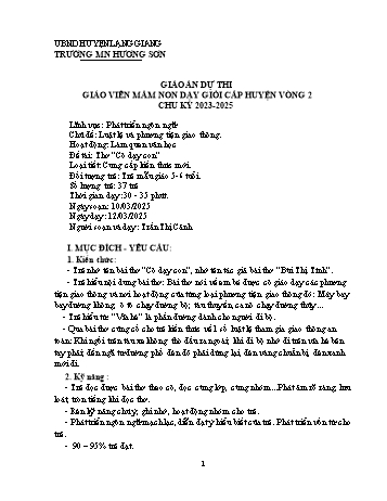 Giáo án Mầm non Lớp Lá - Chủ đề: Luật lệ và phương tiện giao thông - Đề tài: Thơ Cô dạy con - Năm học 2024-2025 - Trần Thị Cảnh