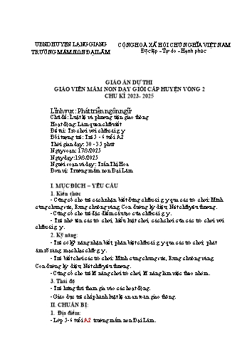 Giáo án Mầm non Lớp Lá - Chủ đề: Luật lệ và phương tiện giao thông - Đề tài: Trò chơi với chữ cái g, y - Năm học 2024-2025 - Trần Thị Hoa