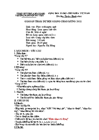 Giáo án Mầm non Lớp Lá - Chủ đề: Một số nghề - Đề tài: Làm quen chữ cái i t c - Năm học 2024-2025 - Nguyễn Thị Hằng