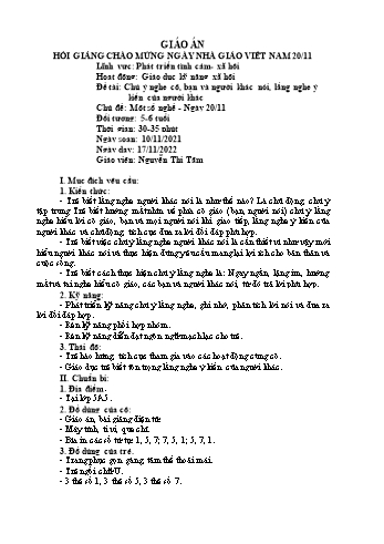 Giáo án Mầm non Lớp Lá - Chủ đề: Một số nghề. Ngày 20/11 - Đề tài: Chú ý nghe cô, bạn và người khác nói, lắng nghe ý kiến của người khác - Nguyễn Thị Tâm