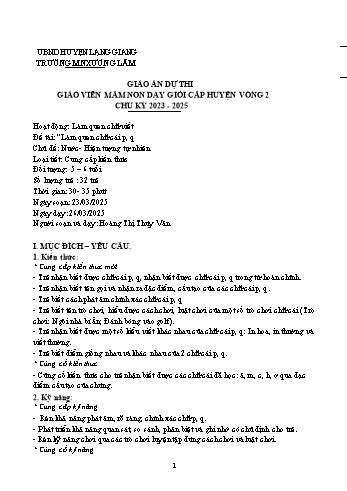 Giáo án Mầm non Lớp Lá - Chủ đề: Nước. Hiện tượng tự nhiên - Đề tài: Làm quen chữ cái p, q - Năm học 2024-2025 - Hoàng Thị Thúy Vân