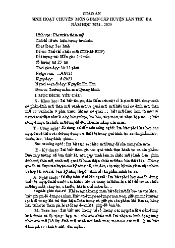 Giáo án Mầm non Lớp Lá - Chủ đề: Nước hiện tượng tự nhiên - Đề tài: Thiết kế chiếc mũ (STEAM-EDP) - Năm học 2024-2025 - Nguyễn Thị Thu