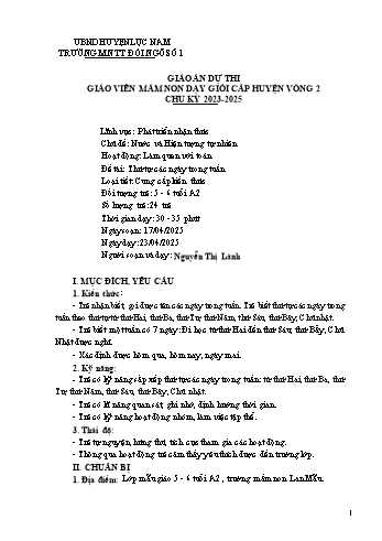 Giáo án Mầm non Lớp Lá - Chủ đề: Nước và hiện tượng tự nhiên - Đề tài: Thứ tự các ngày trong tuần - Năm học 2024-2025 - Nguyễn Thị Lành