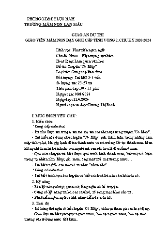 Giáo án Mầm non Lớp Lá - Chủ đề: Nước và hiện tượng tự nhiên - Đề tài: Truyện Cô Mây - Năm học 2023-2024 - Dương Thị Bách