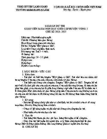 Giáo án Mầm non Lớp Lá - Chủ đề: Phương tiện giao thông - Đề tài: Truyện Một phen sợ hãi - Trường Mầm non Đại Lâm
