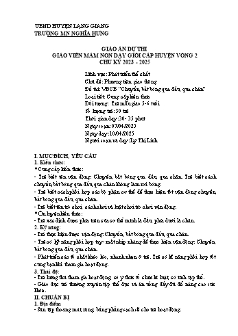 Giáo án Mầm non Lớp Lá - Chủ đề: Phương tiện giao thông - Đề tài: Vận động cơ bản Chuyền, bắt bóng qua đầu, qua chân - Năm học 2024-2025 - Lý Thị Linh