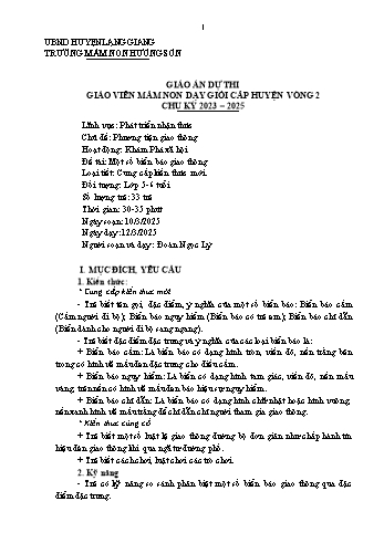 Giáo án Mầm non Lớp Lá - Chủ đề: Phương tiện giao thông - Đề tài: Một số biển báo giao thông - Năm học 2024-2025 - Đoàn Ngọc Lý