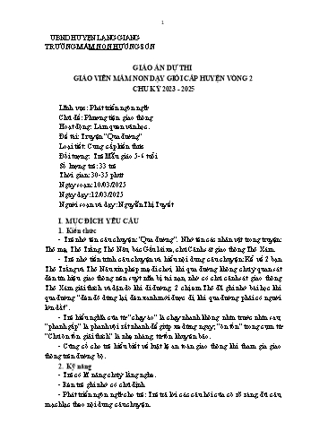 Giáo án Mầm non Lớp Lá - Chủ đề: Phương tiện giao thông - Đề tài: Truyện Qua đường - Năm học 2024-2025 - Nguyễn Thị Tuyết