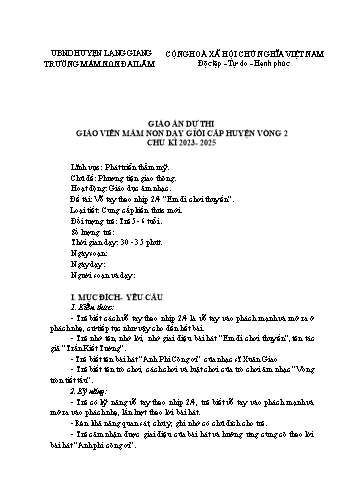 Giáo án Mầm non Lớp Lá - Chủ đề: Phương tiện giao thông - Đề tài: Vỗ tay theo nhịp 2/4 Em đi chơi thuyền - Trường Mầm non Đại Lâm