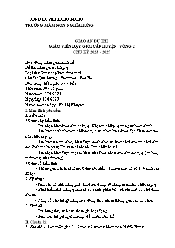 Giáo án Mầm non Lớp Lá - Chủ đề: Quê hương. Đất nước. Bác Hồ - Đề tài: Làm quen chữ p, q - Năm học 2024-2025 - Hà Thị Khuyên