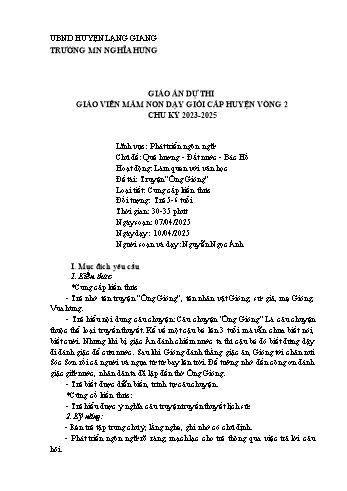 Giáo án Mầm non Lớp Lá - Chủ đề: Quê hương. Đất nước. Bác Hồ - Đề tài: Truyện Ông Gióng - Năm học 2024-2025 - Nguyễn Ngọc Ánh