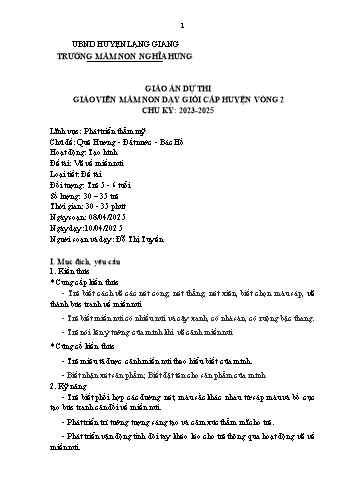 Giáo án Mầm non Lớp Lá - Chủ đề: Quê Hương. Đất nước. Bác Hồ - Đề tài: Vẽ về miền núi - Năm học 2024-2025 - Đỗ Thị Tuyền