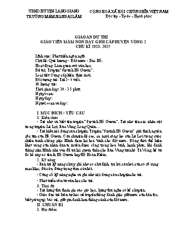 Giáo án Mầm non Lớp Lá - Chủ đề: Quê hương. Đất nước. Bác Hồ - Đề tài: Truyện Sự tích Hồ Gươm - Trường Mầm non Đại Lâm