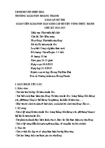 Giáo án Mầm non Lớp Lá - Chủ đề: Tết. Mùa xuân - Đề tài: Đi trên ván kê dốc - Năm học 2024-2025 - Hoàng Thị Kim Huệ